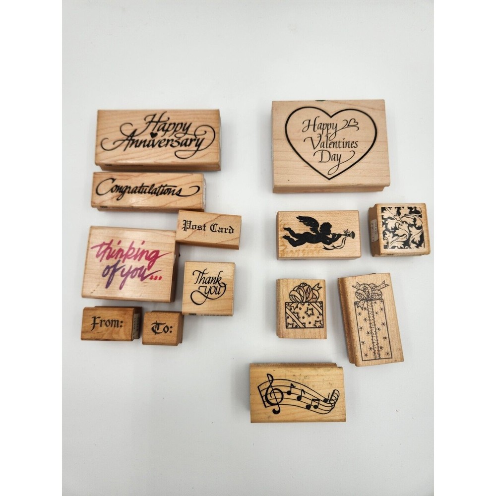 Collection of mixed rubber stamps messages‎ and gifts musical notes